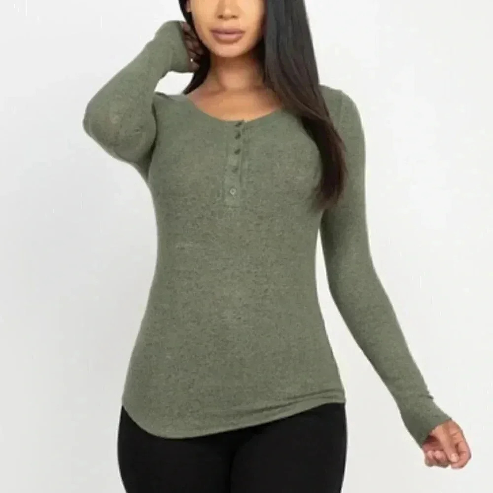 Button Down Round Neck Top